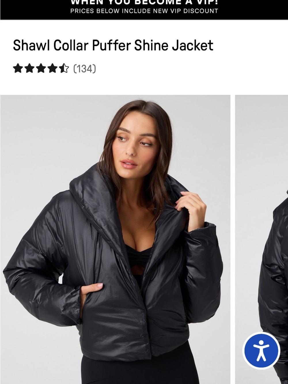 Fabletics Black Shawl Collar Puffer Jacket